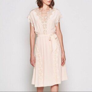Women's JOIE Magdelen 100% Silk Peach Cream Lace Baby Pink Midi Dress Size XS